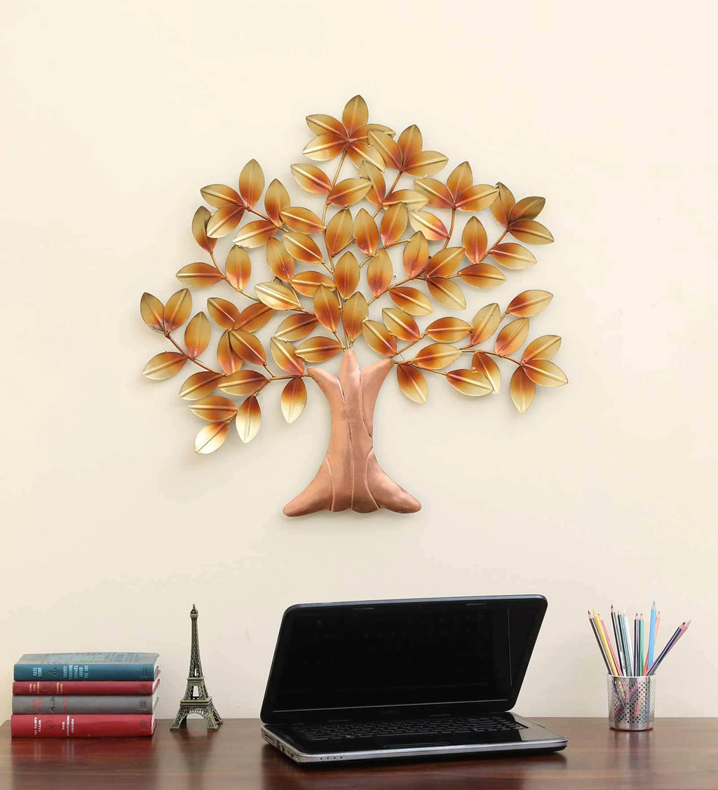 Golden Blossom Tree Metal Wall Art