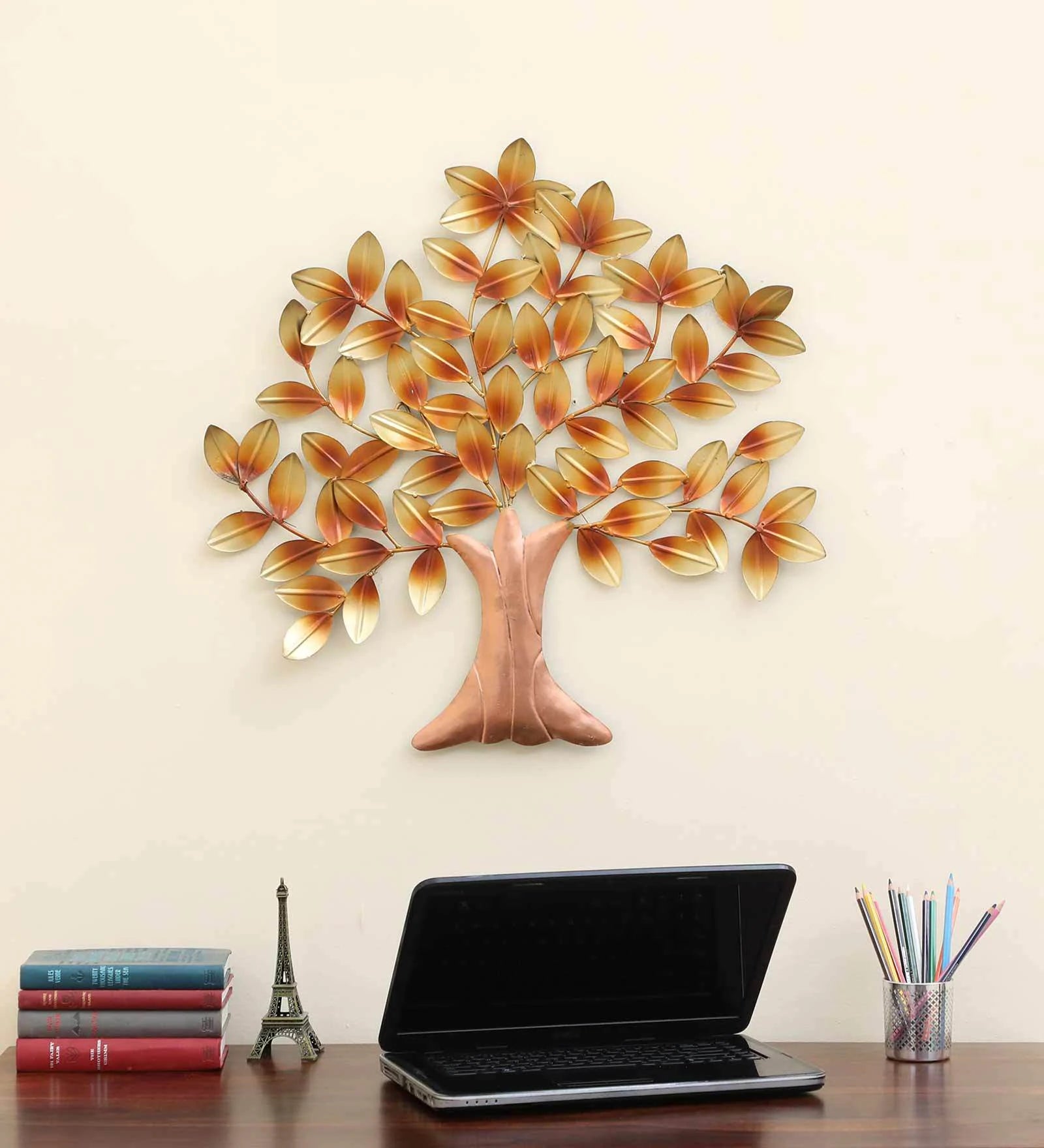 Golden Blossom Tree Metal Wall Art