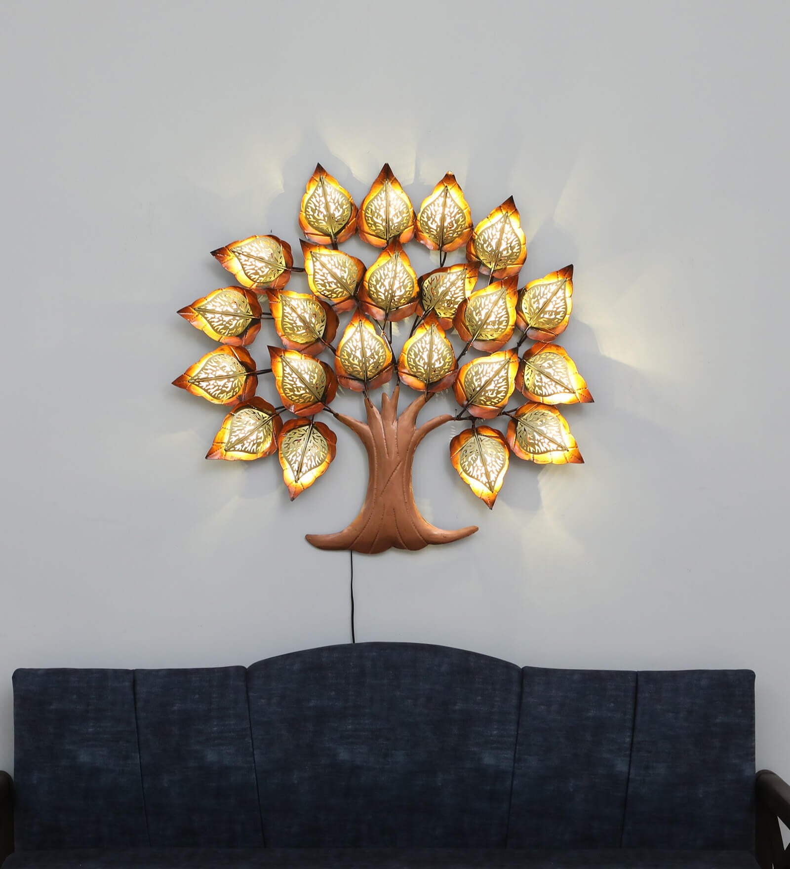 Golden Leaf Tree Metal Wall Art with LED Light (36 x 32 Inch)