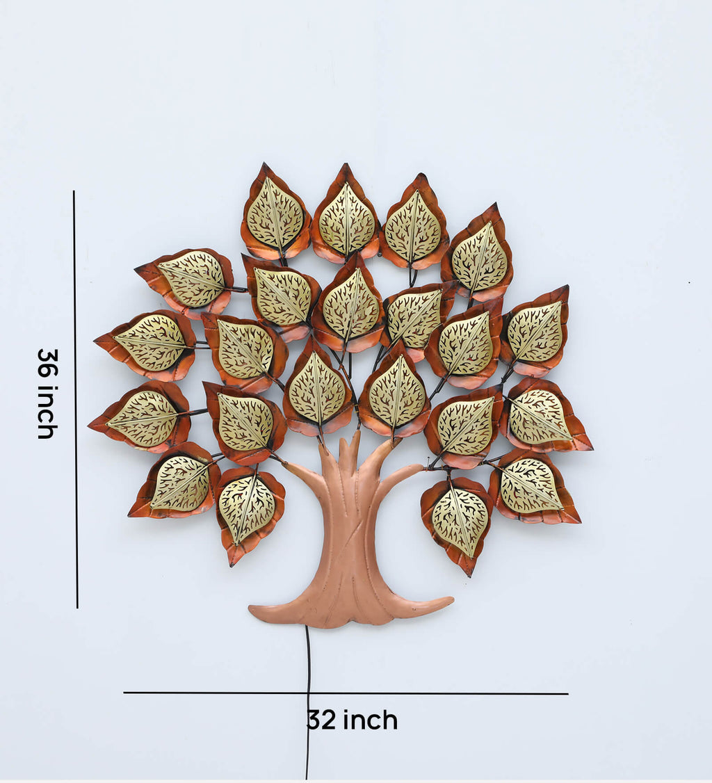 Golden Leaf Tree Metal Wall Art with LED Light (36 x 32 Inch)