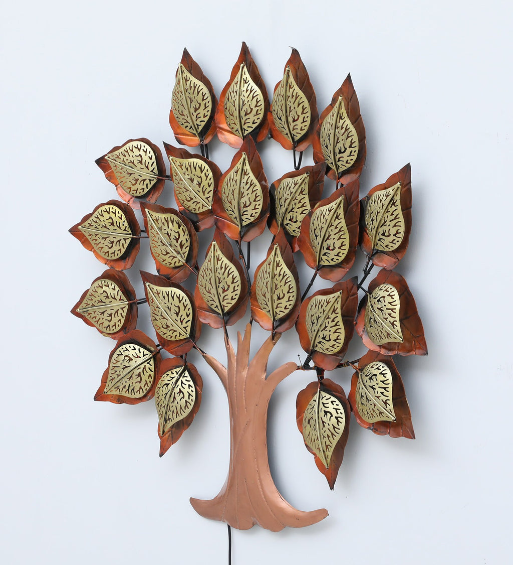 Golden Leaf Tree Metal Wall Art with LED Light (36 x 32 Inch)