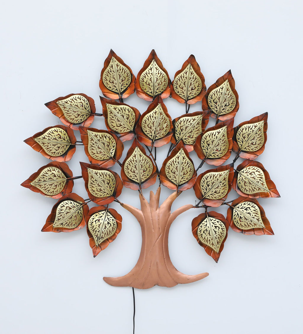 Golden Leaf Tree Metal Wall Art with LED Light (36 x 32 Inch)