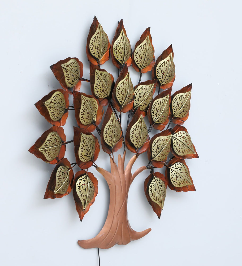 Golden Leaf Tree Metal Wall Art with LED Light (36 x 32 Inch)