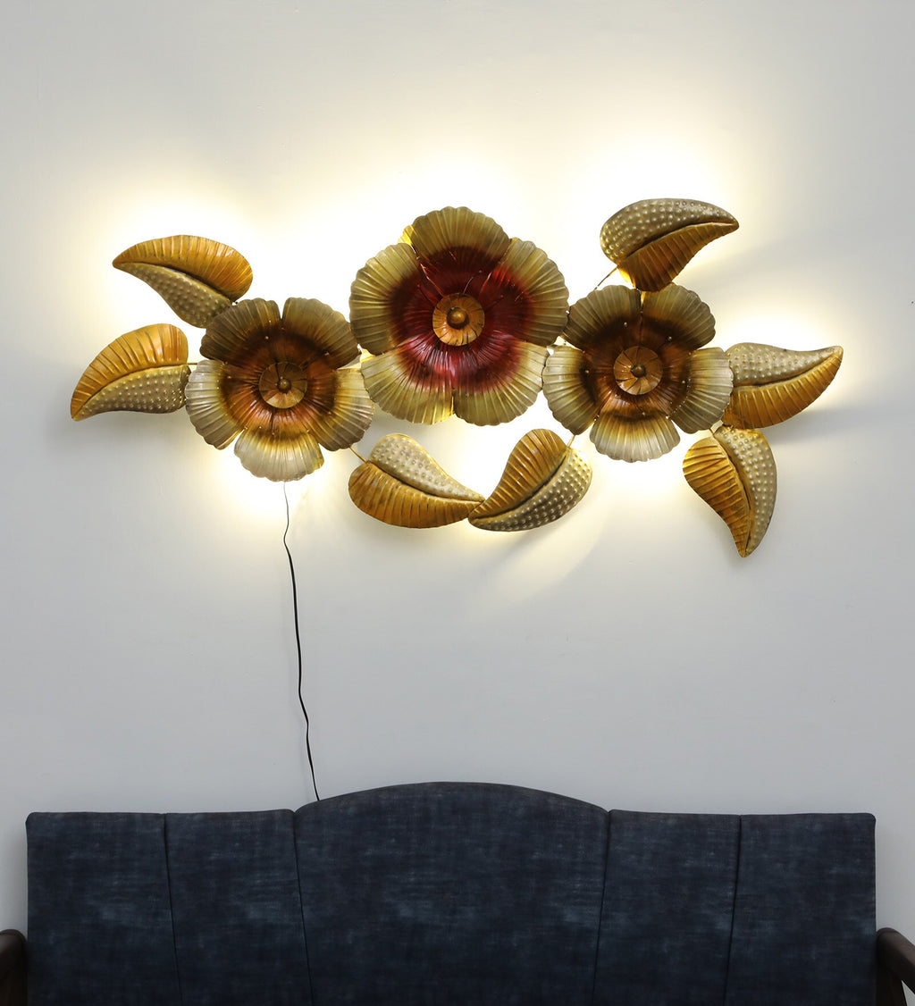 Golden Blossom Radiance Metal Wall Art with LED