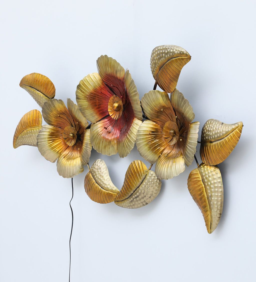 Golden Blossom Radiance Metal Wall Art with LED