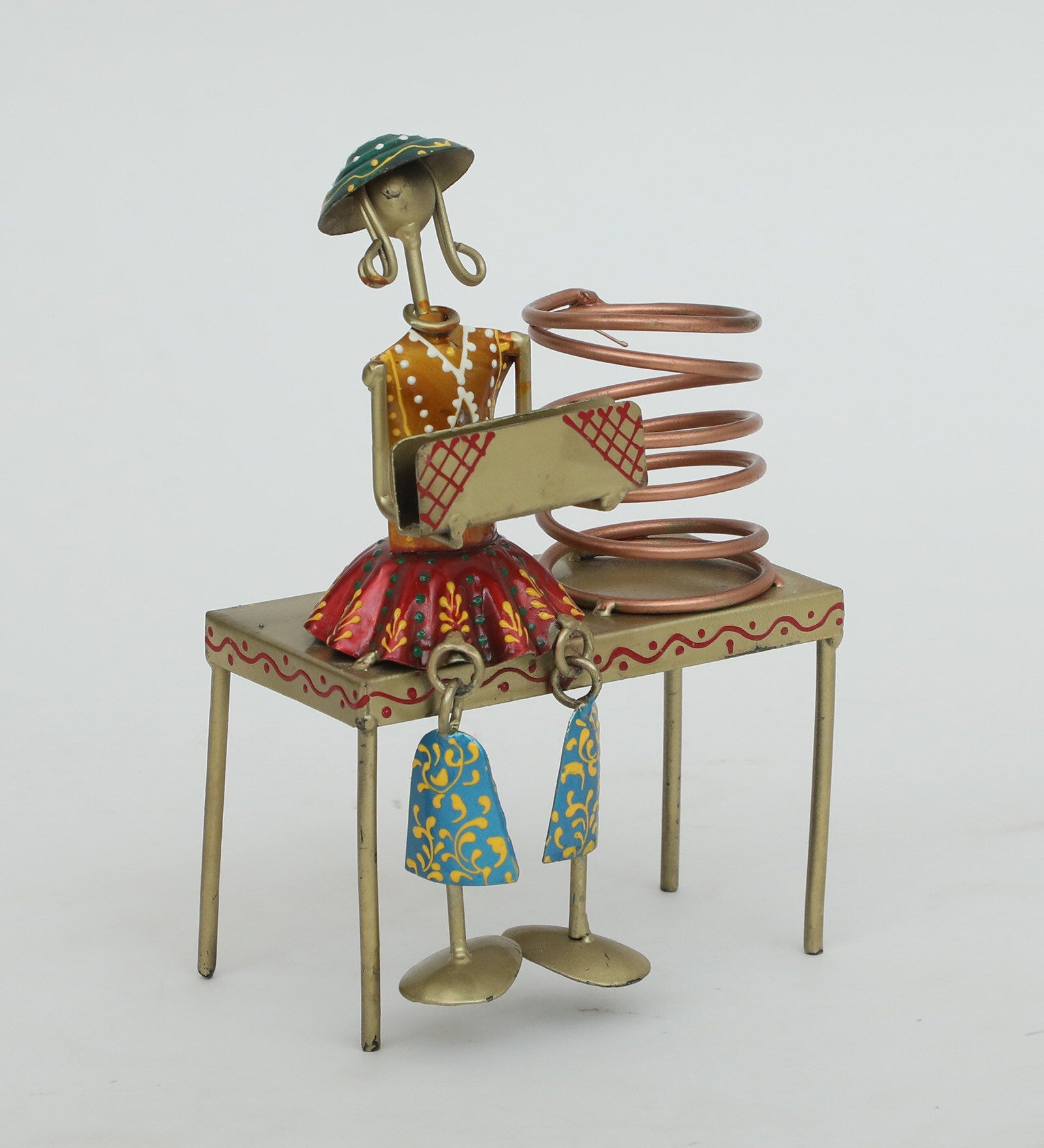 Handcrafted Metal Girl with Book Pen Stand – Artistic Desk Organizer