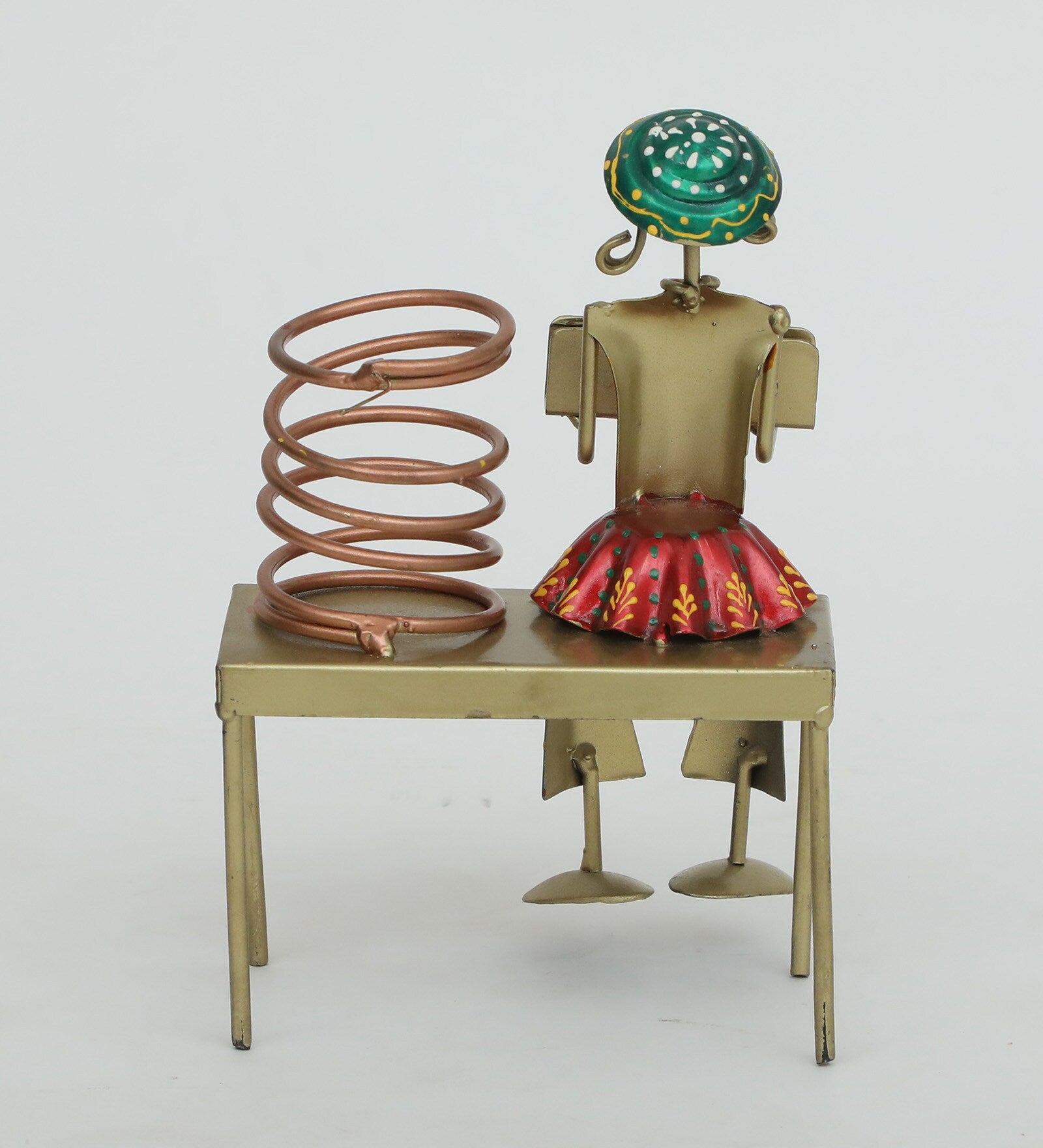 Handcrafted Metal Girl with Book Pen Stand – Artistic Desk Organizer