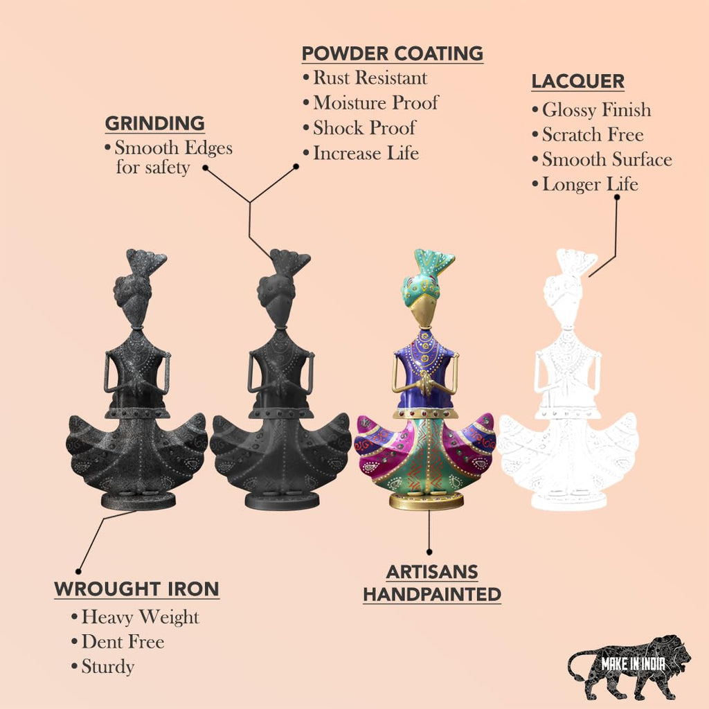 Vibrant Rajasthani Musician Trio – Handcrafted Metal Figurines (Set of 3)