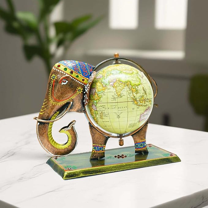 Royal Elephant Globe Metal Art Showpiece
