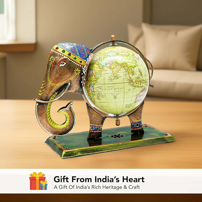 Royal Elephant Globe Metal Art Showpiece