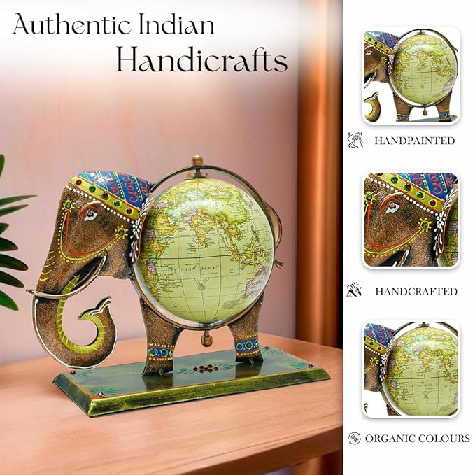 Royal Elephant Globe Metal Art Showpiece