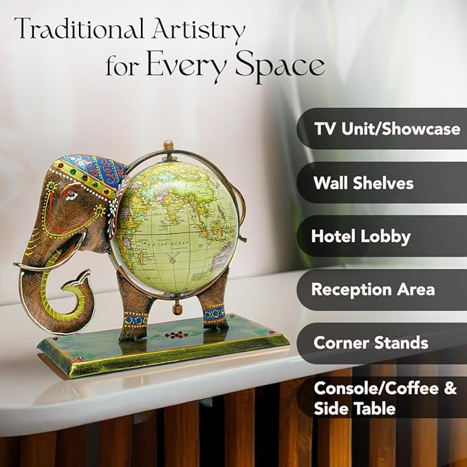 Royal Elephant Globe Metal Art Showpiece