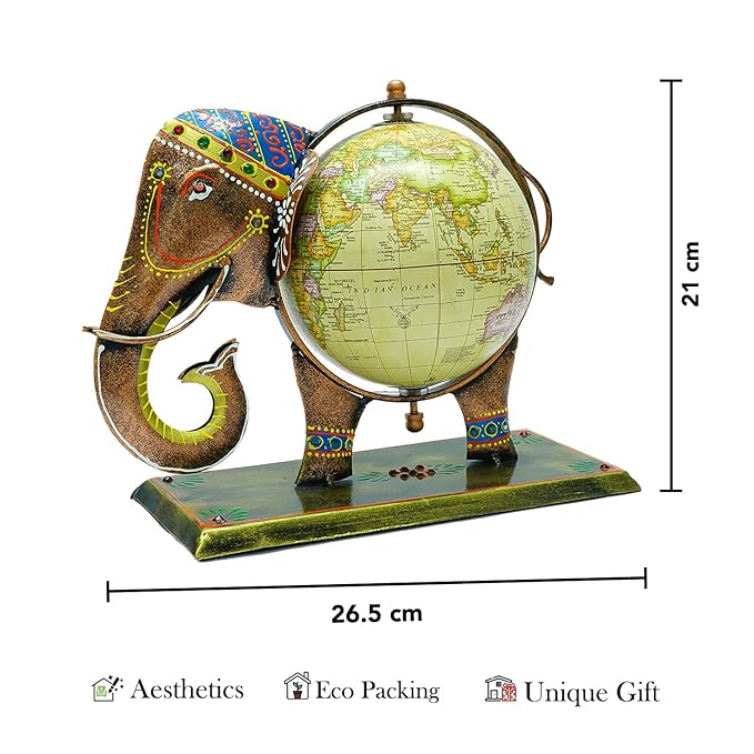 Royal Elephant Globe Metal Art Showpiece