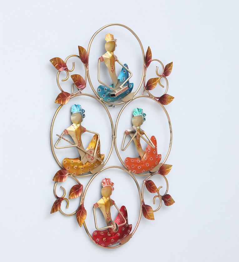 Colorful Baba Tribal Musician Metal Wall Art (18 x 25 inch)