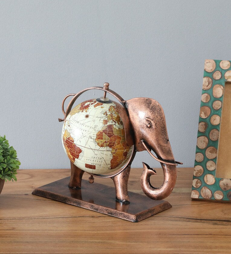 intage Elephant Globe Showpiece – Antique Metal Decorative Table Accent