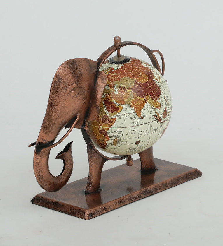 intage Elephant Globe Showpiece – Antique Metal Decorative Table Accent