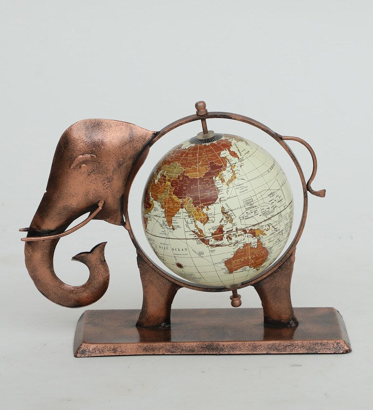 intage Elephant Globe Showpiece – Antique Metal Decorative Table Accent