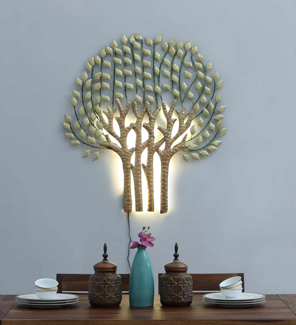 Golden Tana Tree of Life Metal Wall Art with LED Backlight