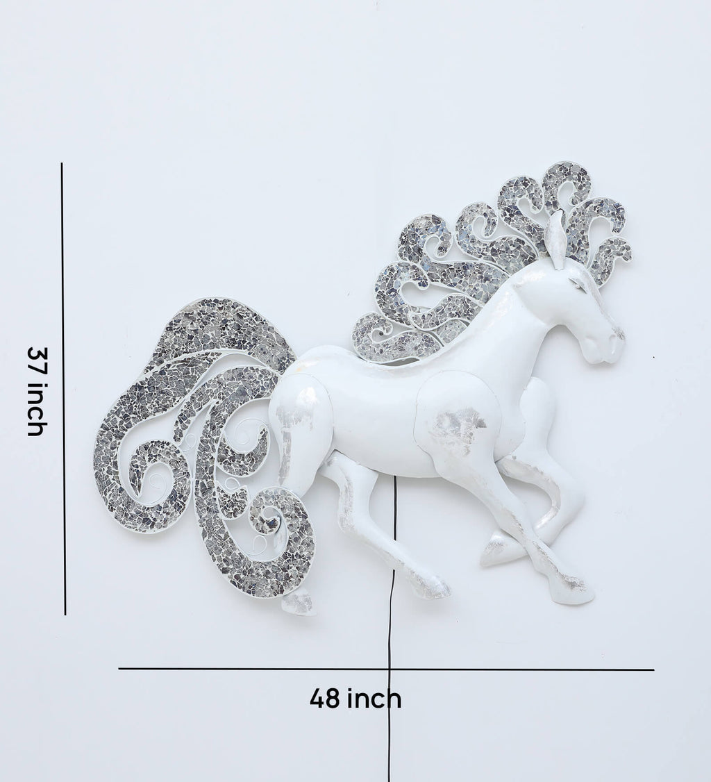 Elegant White Horse Metal Wall Art with LED Backlight (48 x 37 inches)