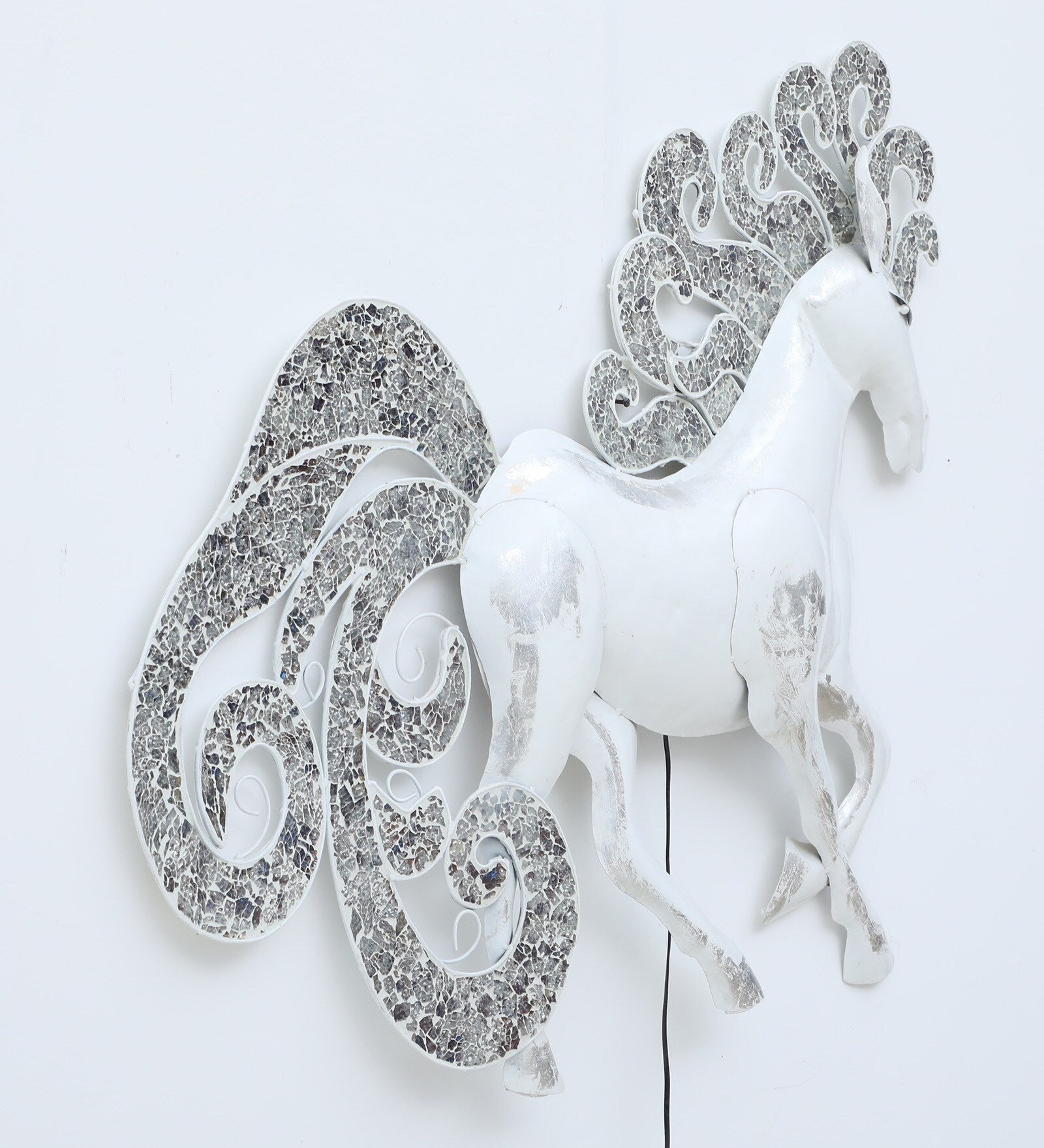 Elegant White Horse Metal Wall Art with LED Backlight (48 x 37 inches)