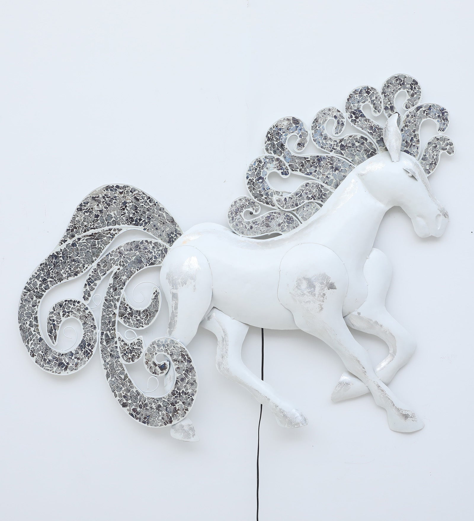 Elegant White Horse Metal Wall Art with LED Backlight (48 x 37 inches)