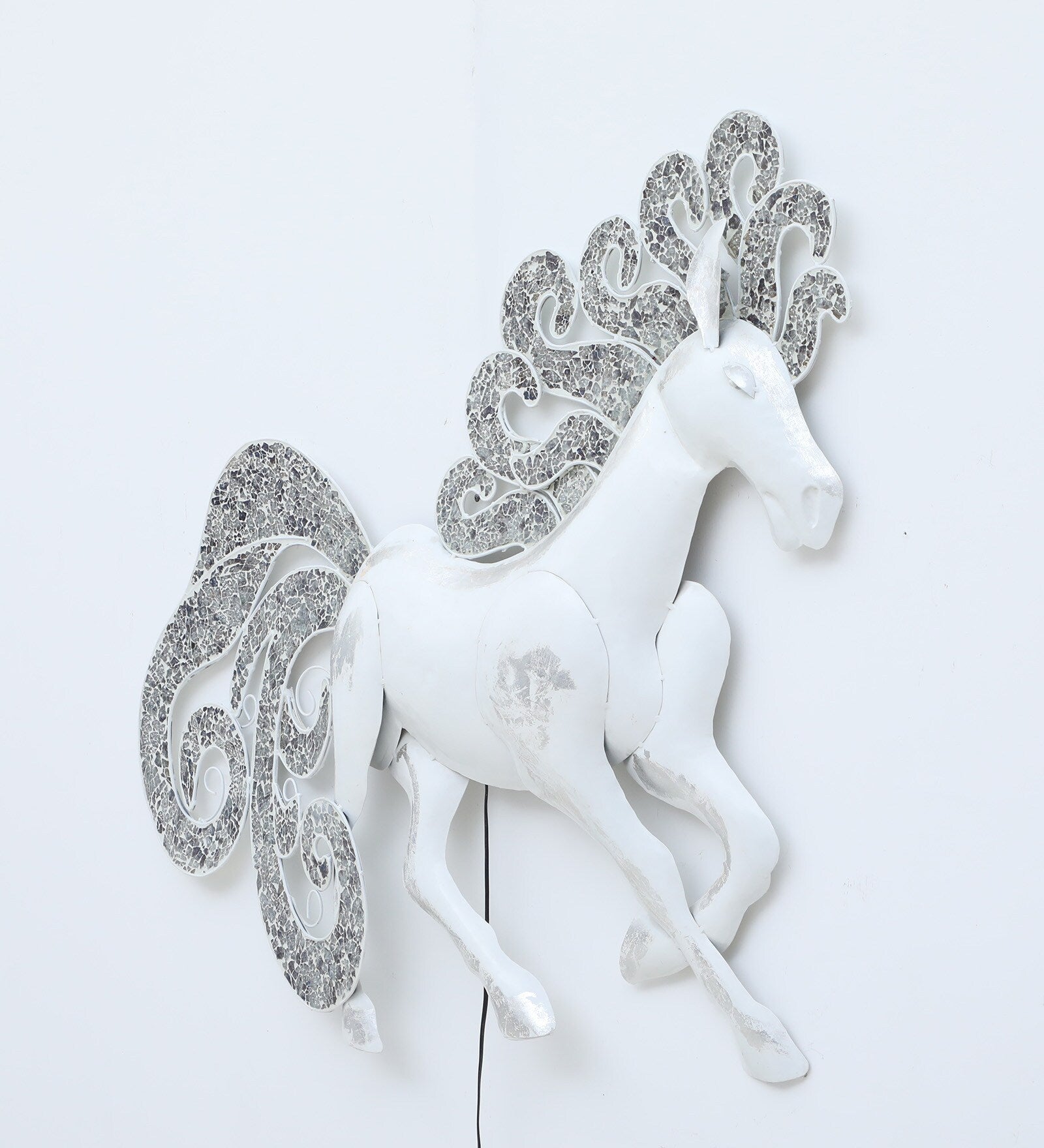 Elegant White Horse Metal Wall Art with LED Backlight (48 x 37 inches)