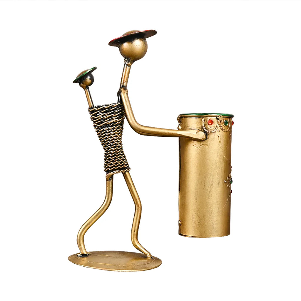 Handcrafted Metal Tribal Pen Stand – Elegant Tabletop Organizer