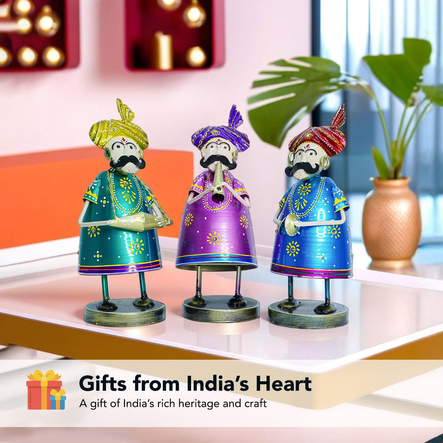 Handcrafted Rajasthani Musician Figurines – Set of 3 Wrought Iron Decorative Showpieces