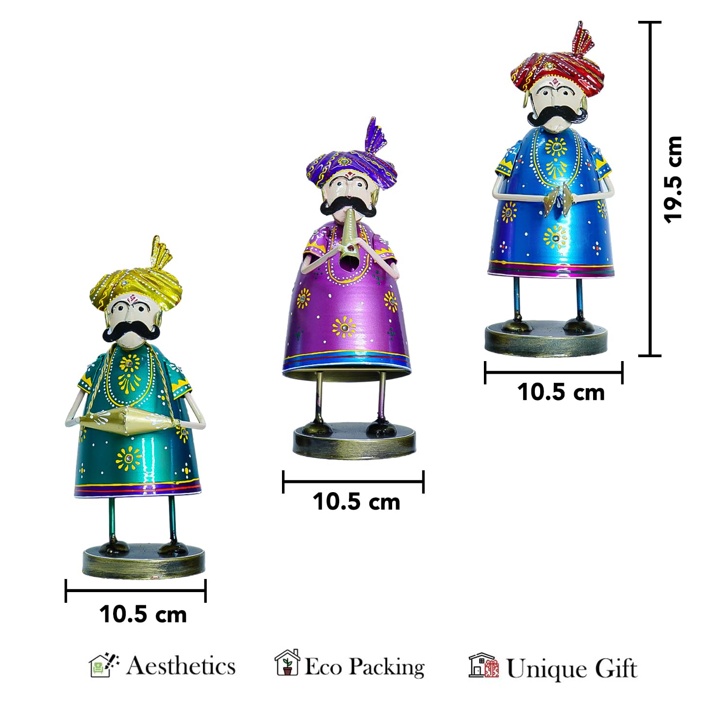 Handcrafted Rajasthani Musician Figurines – Set of 3 Wrought Iron Decorative Showpieces