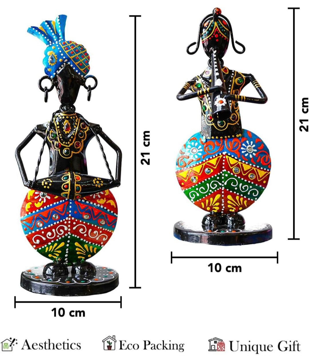 Handcrafted Tribal Musician Figurines – Set of 2 Wrought Iron Table Decor
