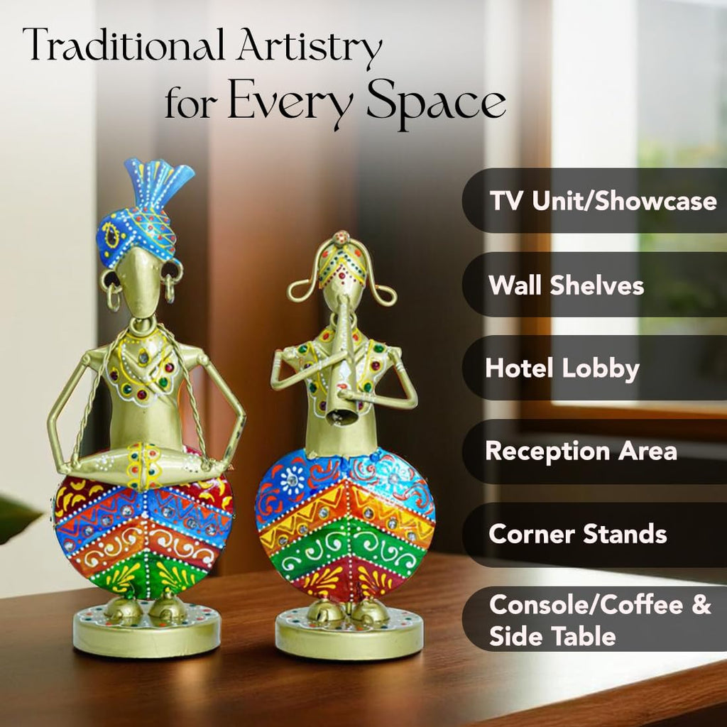 Handcrafted Tribal Musician Figurines – Set of 2 Wrought Iron Table Decor
