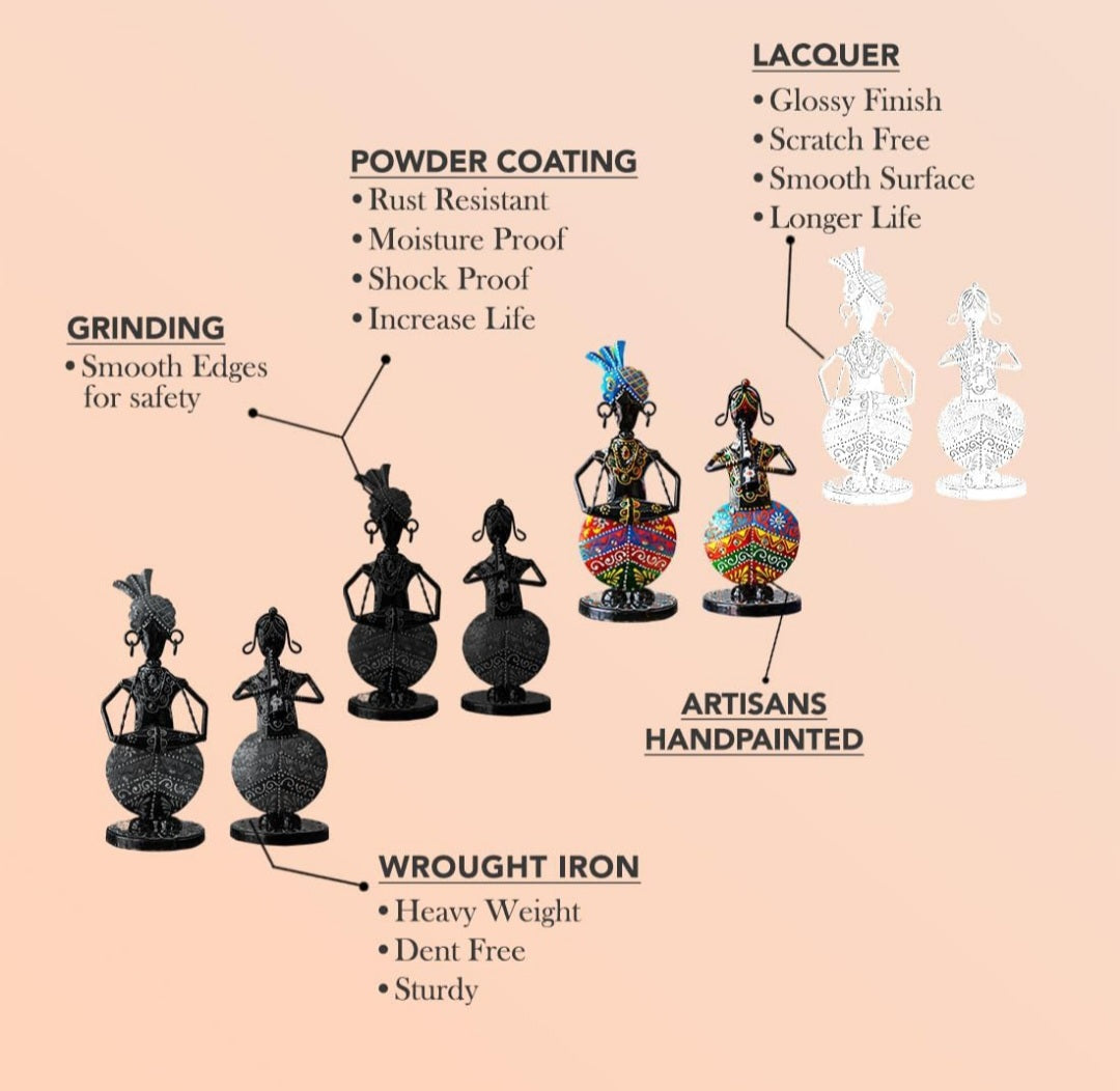 Handcrafted Tribal Musician Figurines – Set of 2 Wrought Iron Table Decor