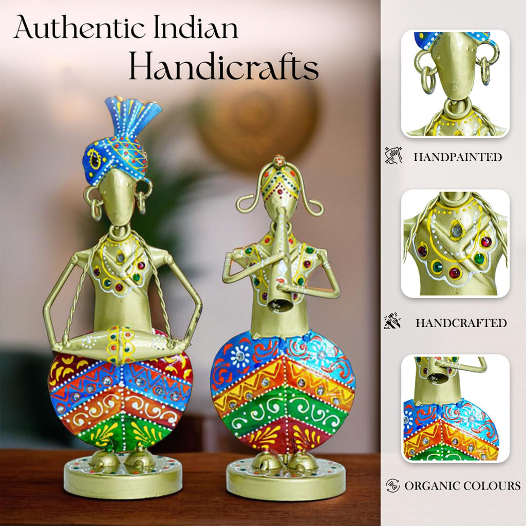 Handcrafted Tribal Musician Figurines – Set of 2 Wrought Iron Table Decor