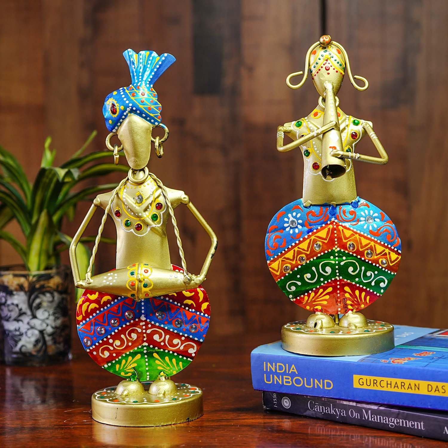 Handcrafted Tribal Musician Figurines – Set of 2 Wrought Iron Table Decor