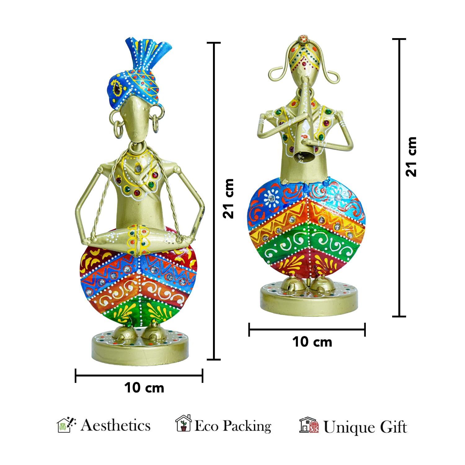 Handcrafted Tribal Musician Figurines – Set of 2 Wrought Iron Table Decor