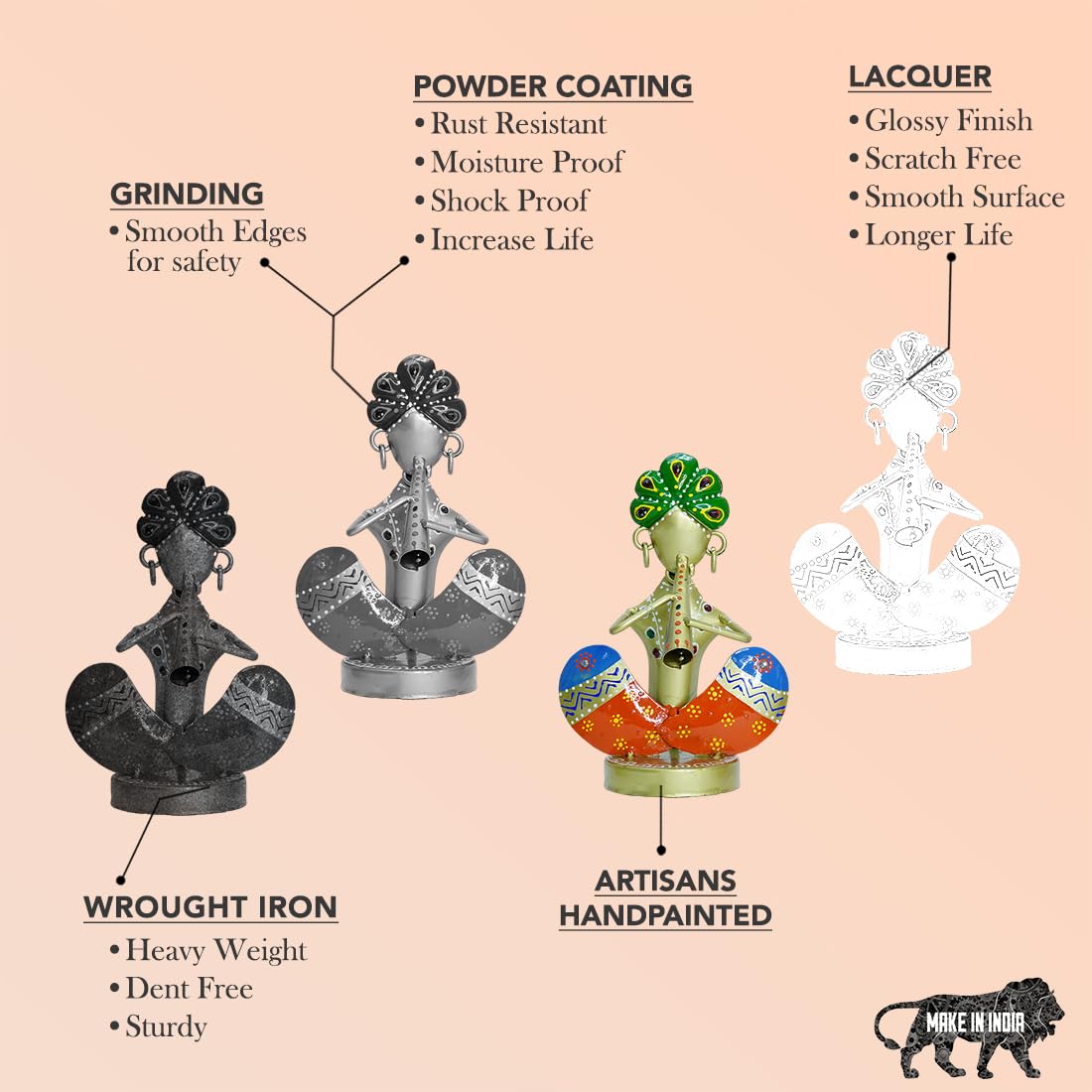 Handcrafted Rajasthani Musician Figurines – Set of 3 Wrought Iron Table Décor