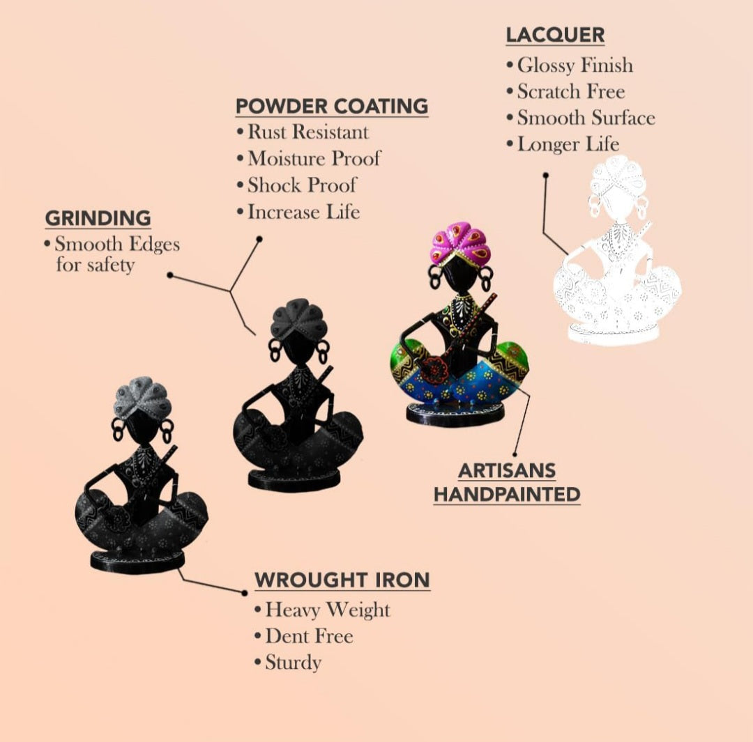Handcrafted Rajasthani Musician Figurines – Set of 3 Wrought Iron Table Décor