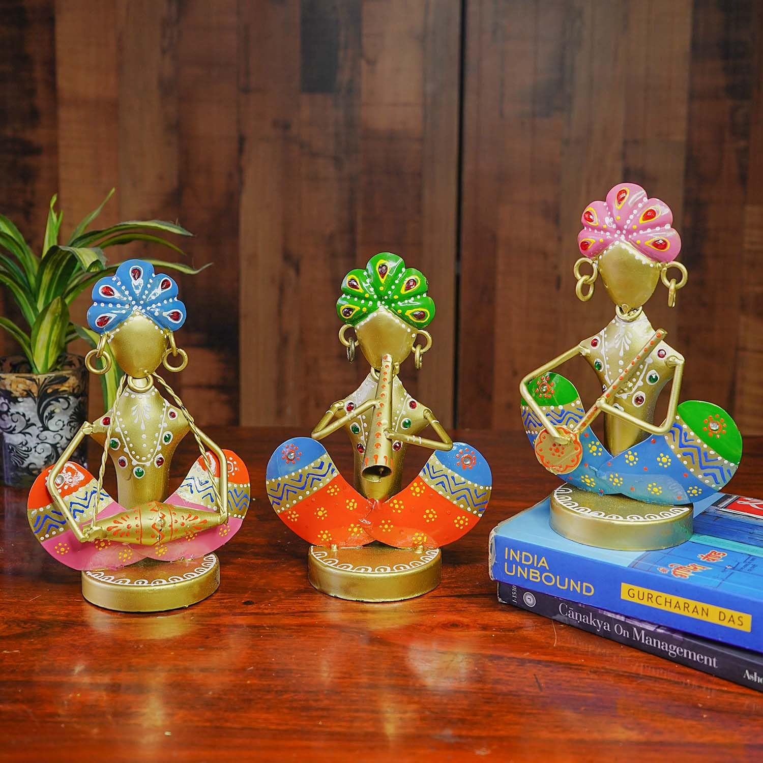 Handcrafted Rajasthani Musician Figurines – Set of 3 Wrought Iron Table Décor