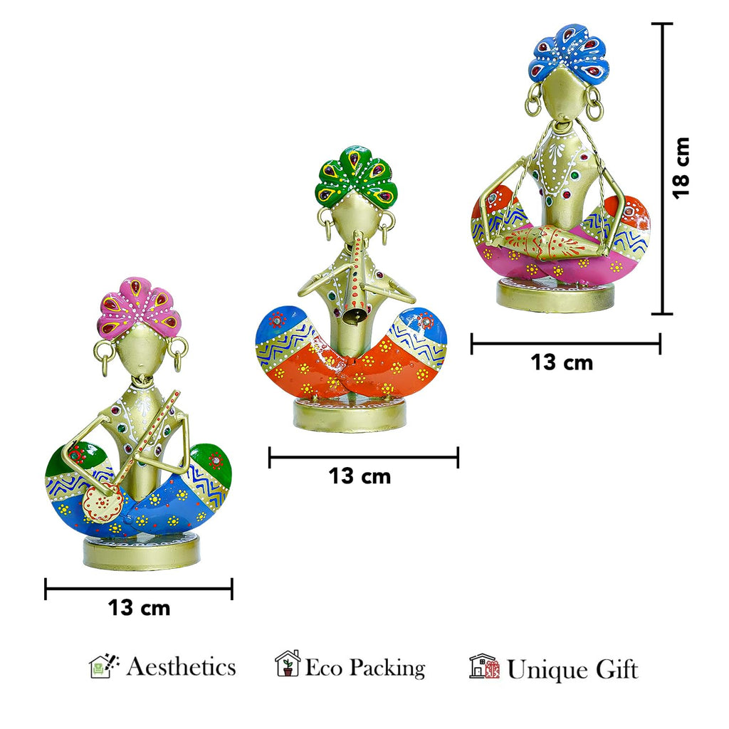 Handcrafted Rajasthani Musician Figurines – Set of 3 Wrought Iron Table Décor