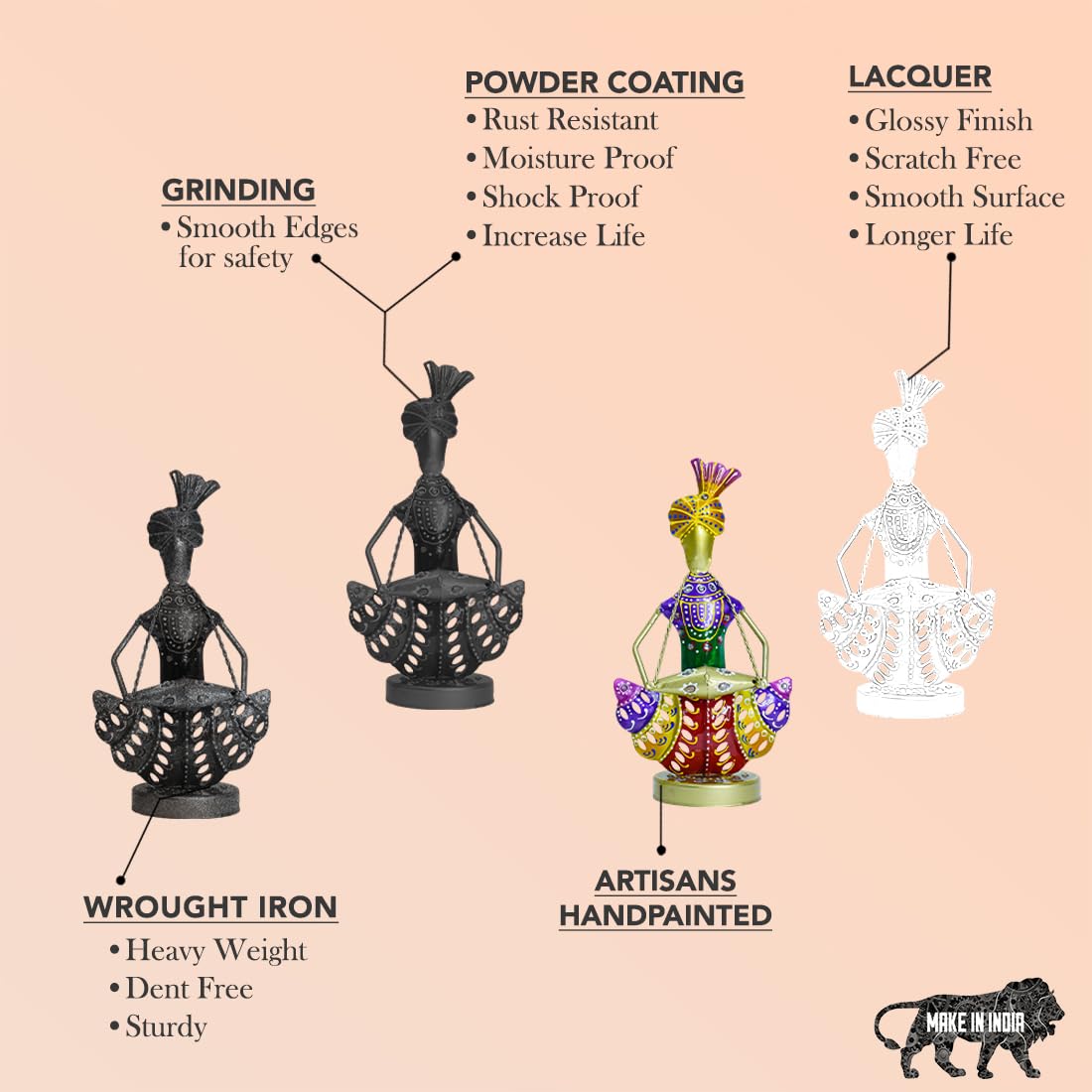 Colorful Rajasthani Musician Couple Metal Figurines (Set of 2)