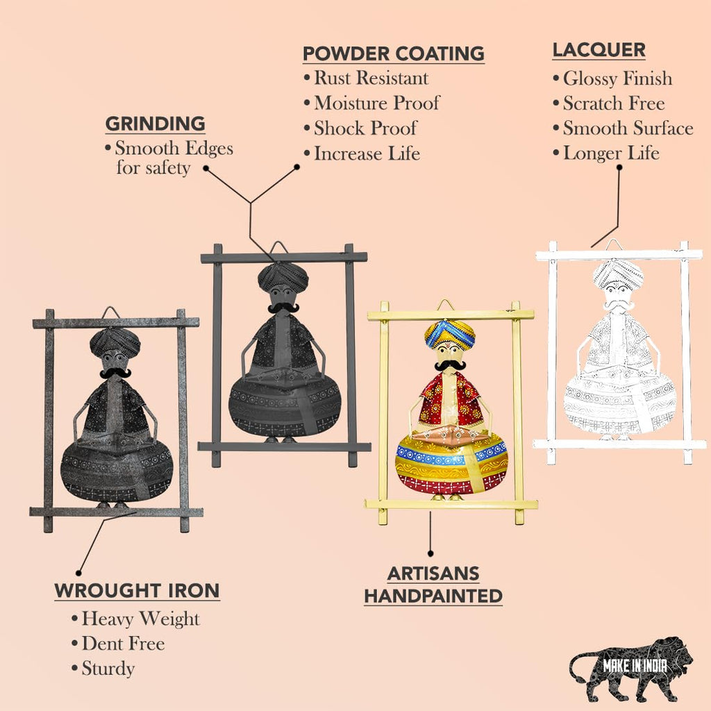 Handcrafted Rajasthani Musician Wall Hanging Set (Set of 3 – Multicolor Iron Art Frames)