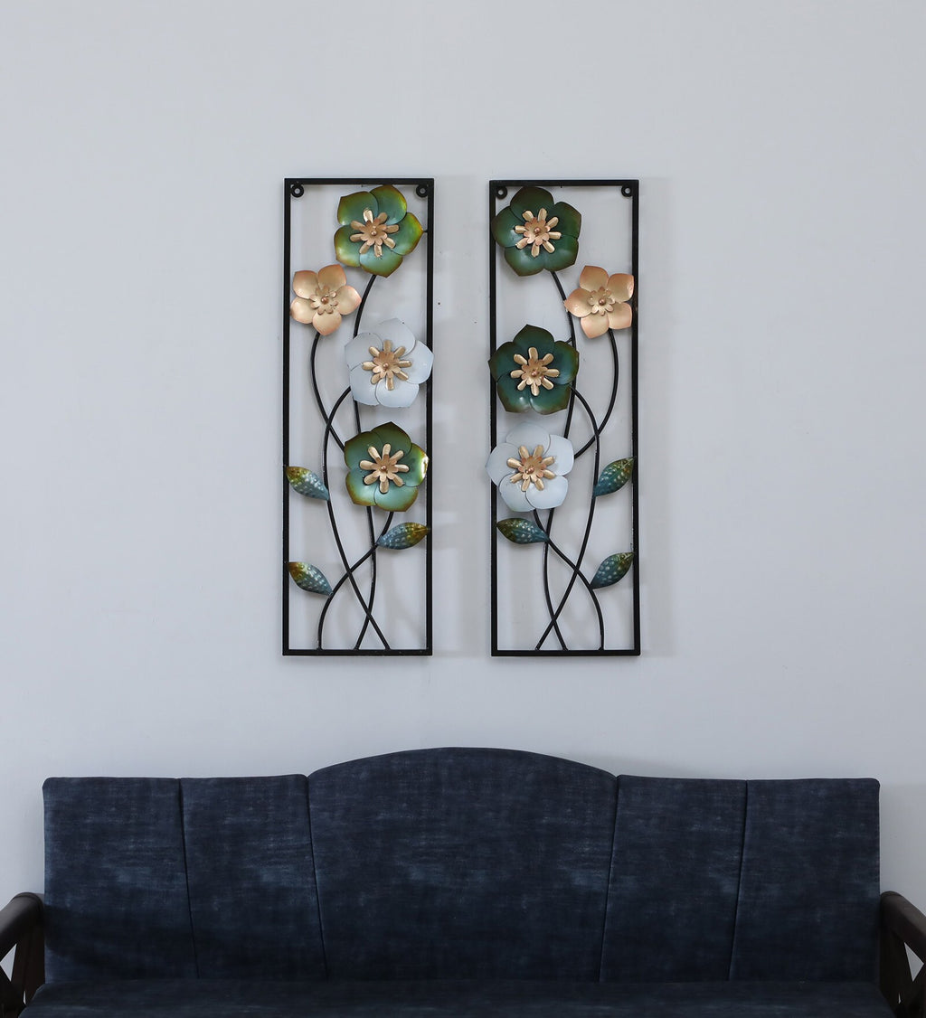 Elegant Floral Metal Wall Art Set (36 x 11.5 Inch Each)