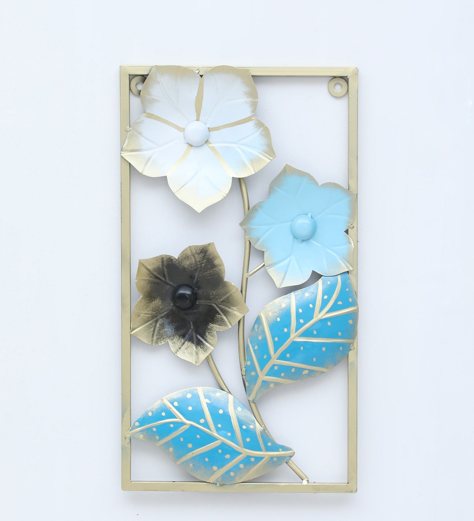 Elegant Blue Floral Metal Wall Art (21.5 x 12 Inch)