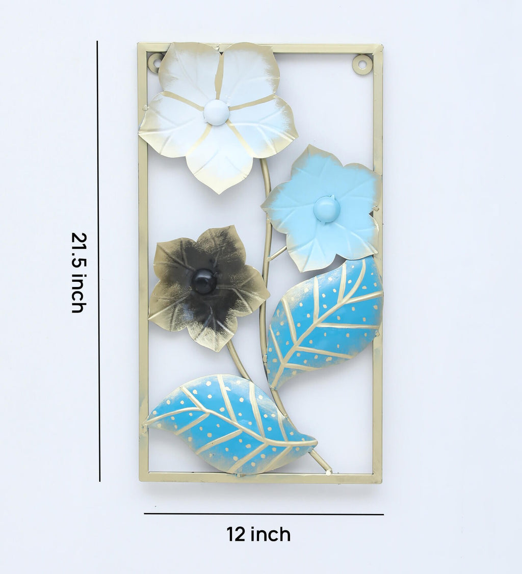 Elegant Blue Floral Metal Wall Art (21.5 x 12 Inch)