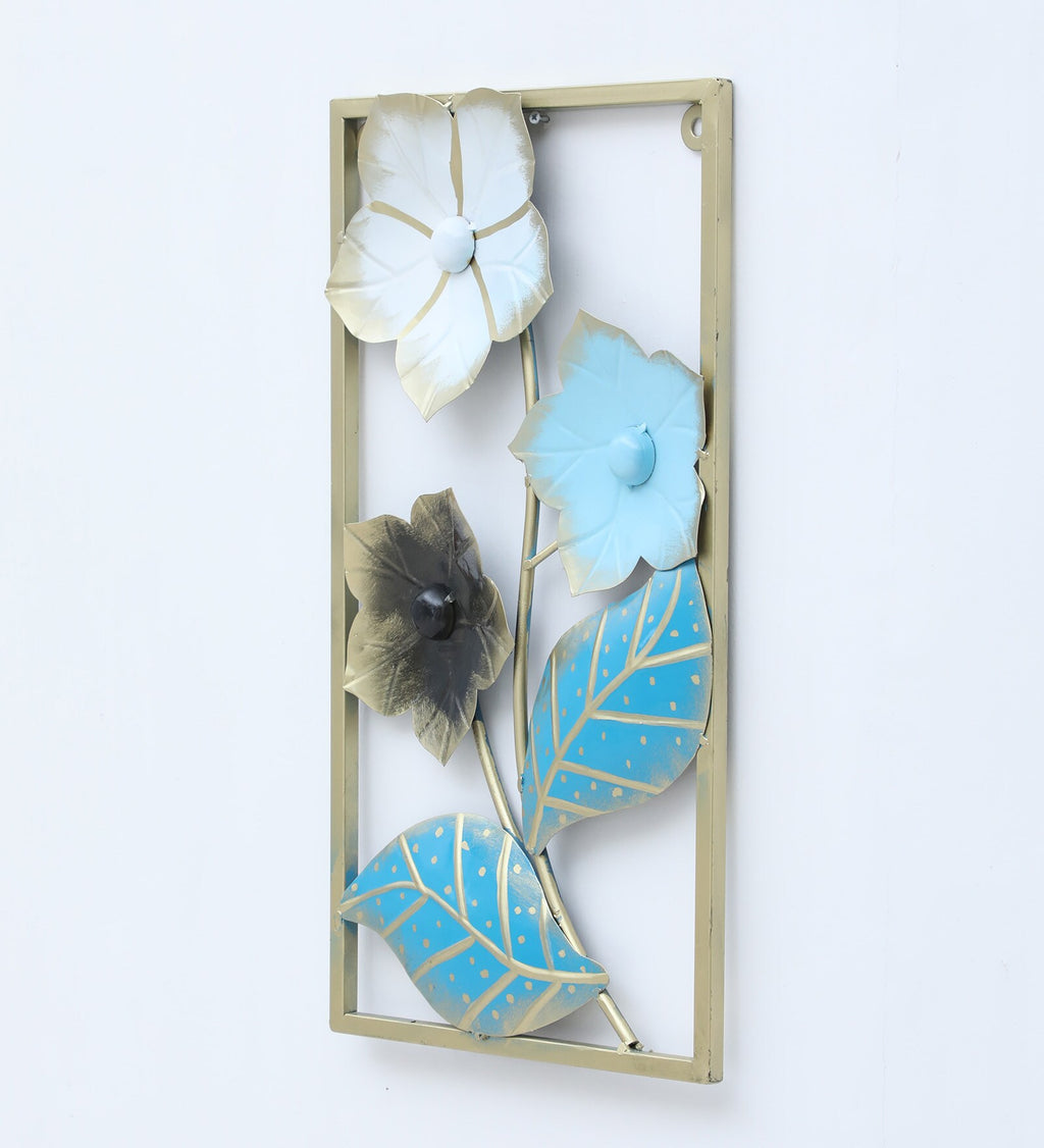 Elegant Blue Floral Metal Wall Art (21.5 x 12 Inch)