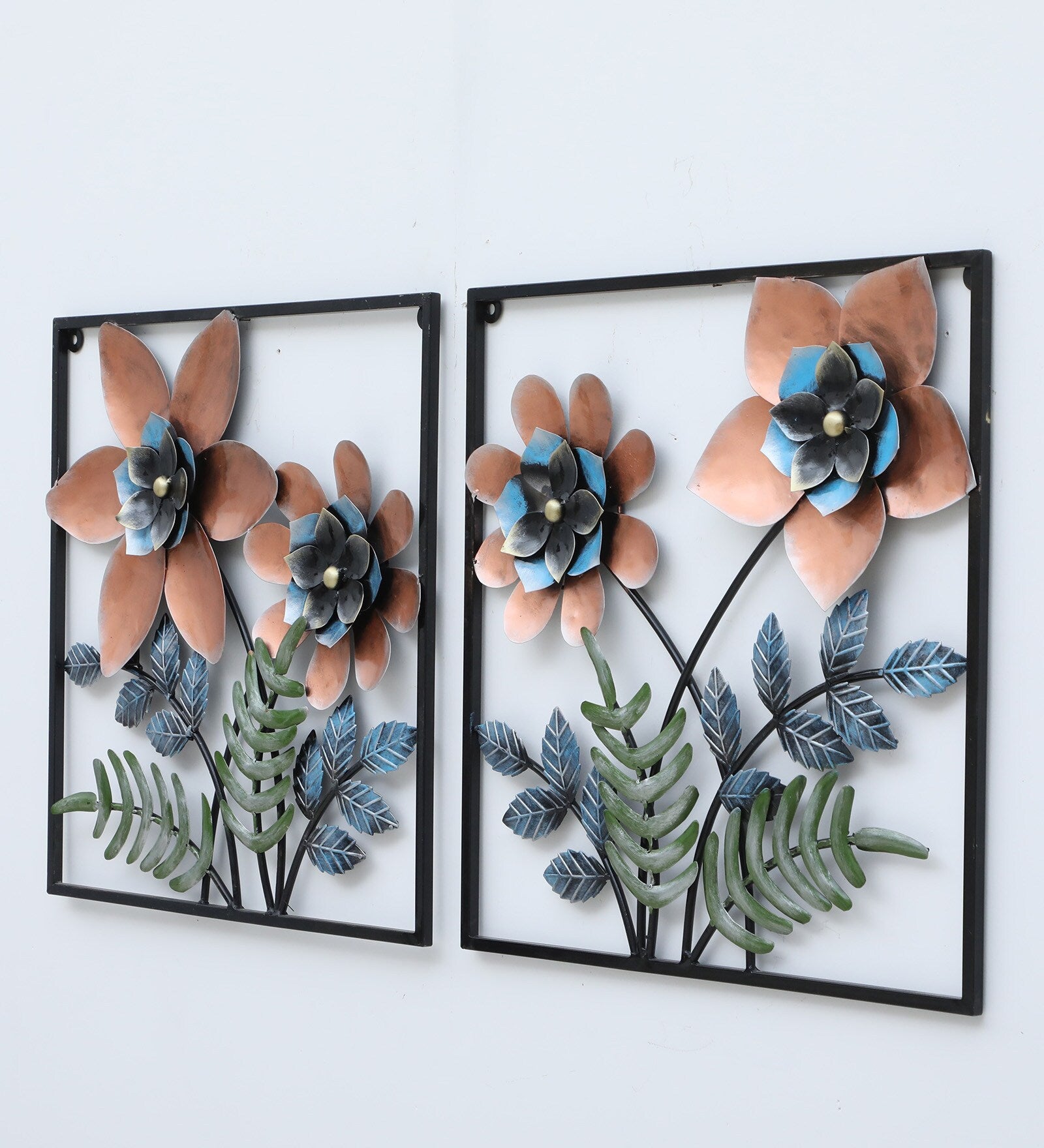 Elegant Dual Floral Metal Wall Art (Set of 2)