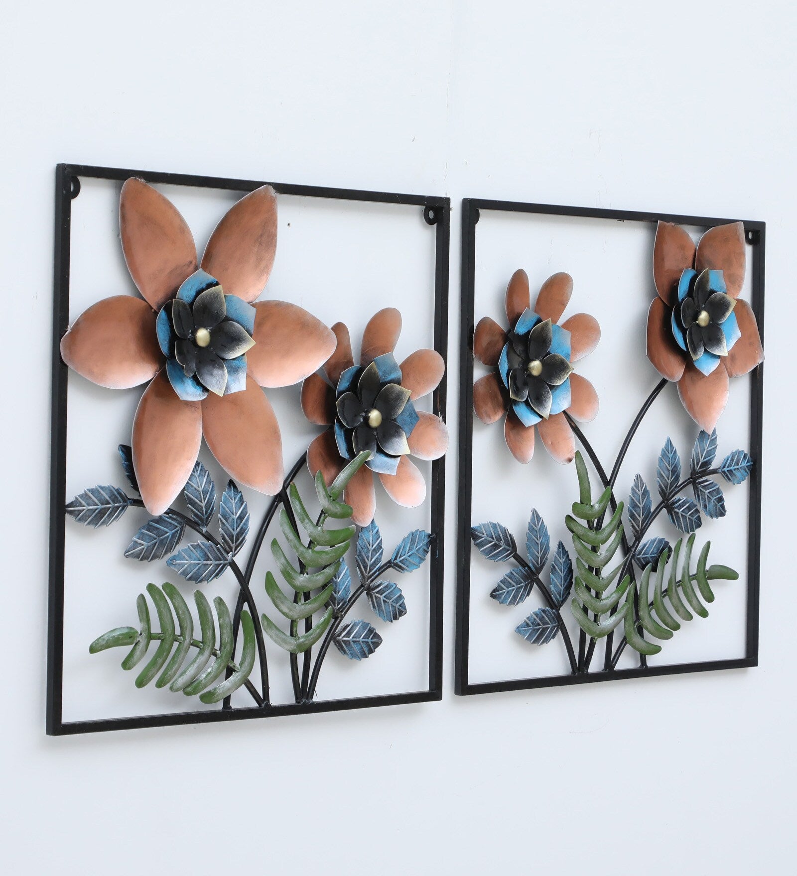 Elegant Dual Floral Metal Wall Art (Set of 2)