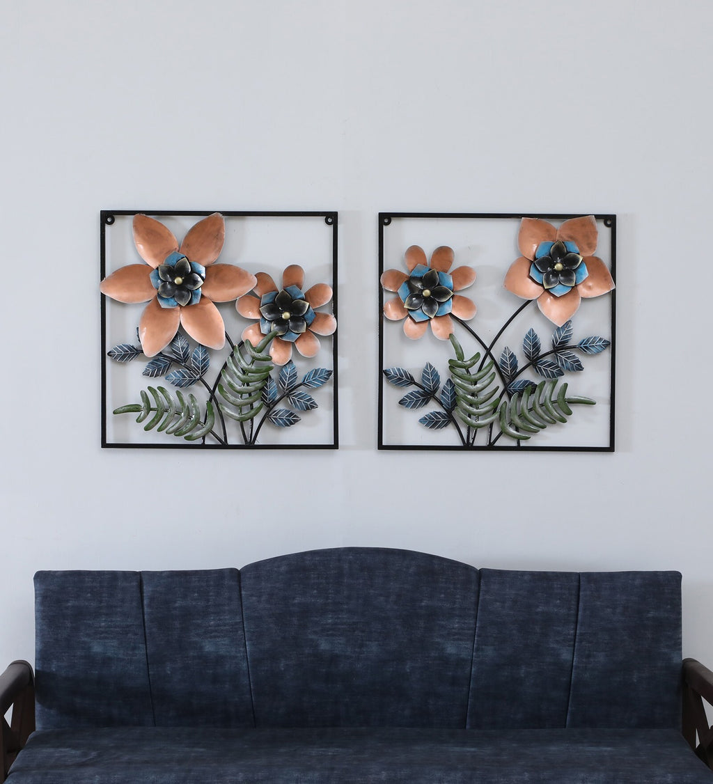 Elegant Dual Floral Metal Wall Art (Set of 2)