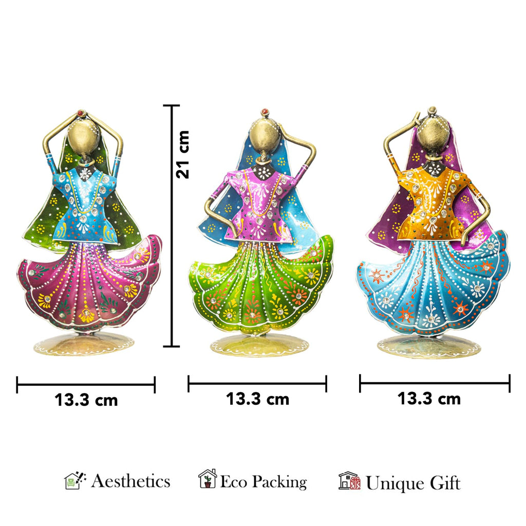 Handcrafted Rajasthani Iron Dancing Lady Figurines – Traditional Art in Vibrant Hues