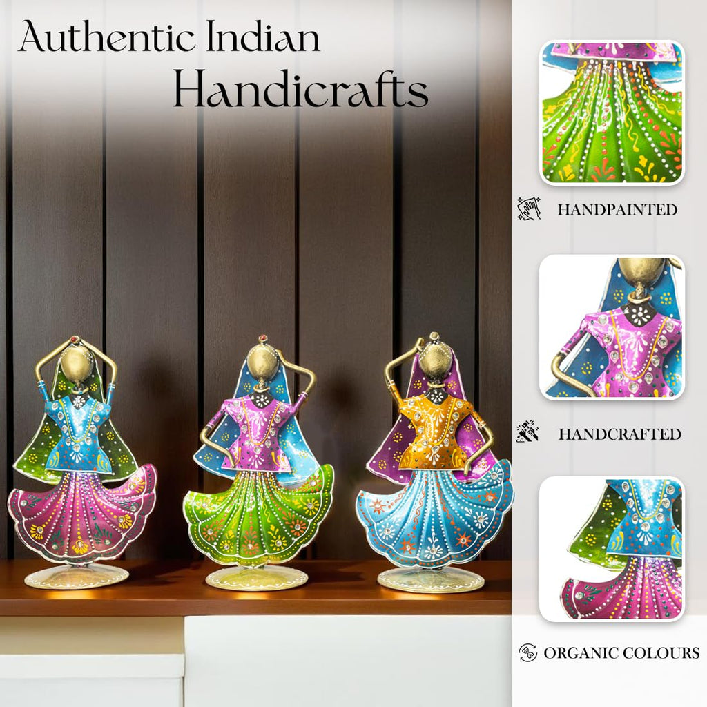 Handcrafted Rajasthani Iron Dancing Lady Figurines – Traditional Art in Vibrant Hues